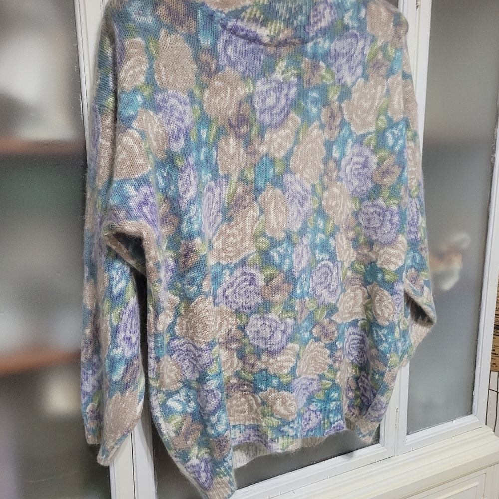 Vintage 80's Rare Extra Energy De Rotchild Floral Silk Angora Sweater M - Picture 6 of 8